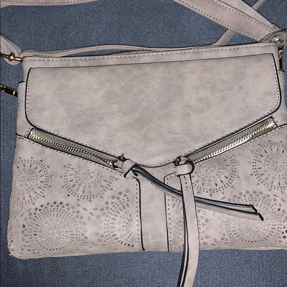 Gray Crossbody with Lace Design